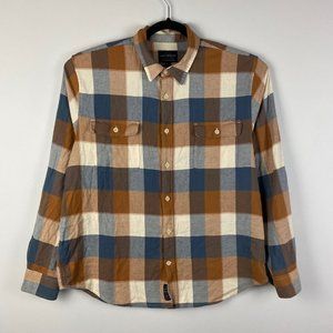 Lucky Brand - Button Up Saturday Stretch Flannel Shirt XL Plaid - Orange/Blue